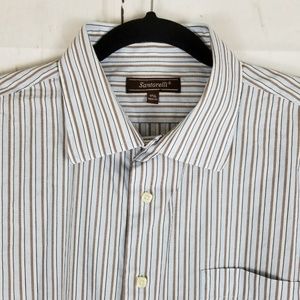 Santorelli Button Down Shirt Sz 17 1/2 Blue Brown